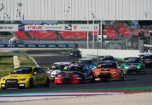 Luigi Gallo, Audi RS3 LMS TCR, leads at the start of a TCR Italy DSG race at Misano